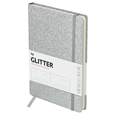 Ежедневник недатированный, А5, 136л., твердый переплет, диз. картон, BG «Glitter. Silver», серебристый, на резинке, карман