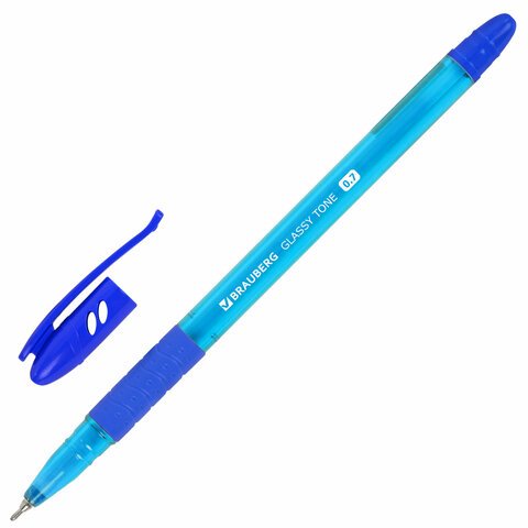 Ручка шариковая масляная с грипом BRAUBERG GLASSY TONE, СИНЯЯ, узел 0.7 мм, линия письма 0.35 мм