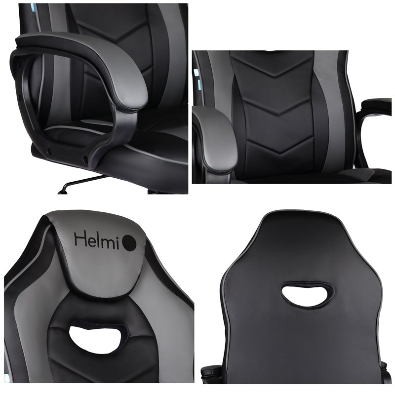 Кресло игровое Helmi HL-S15, экокожа, черная/серая, механизм качания