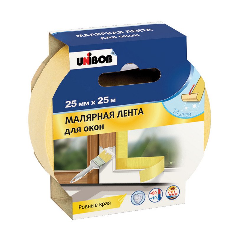 превью Клейкая лента малярная для зайлейки окон Unibob желтая 25 мм х 25 м