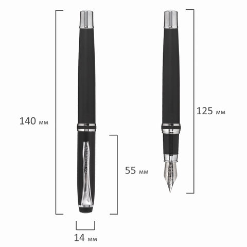 Набор ручек подарочных BRAUBERG Duetto, СИНИЕ, 2 шт: шариковая, перьевая, черный с хромированными деталями