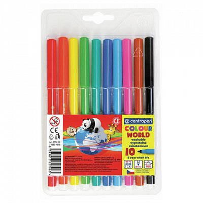Фломастеры 10 ЦВЕТОВ CENTROPEN «Colour World», трехгранные, смываемые, 7550/10TP