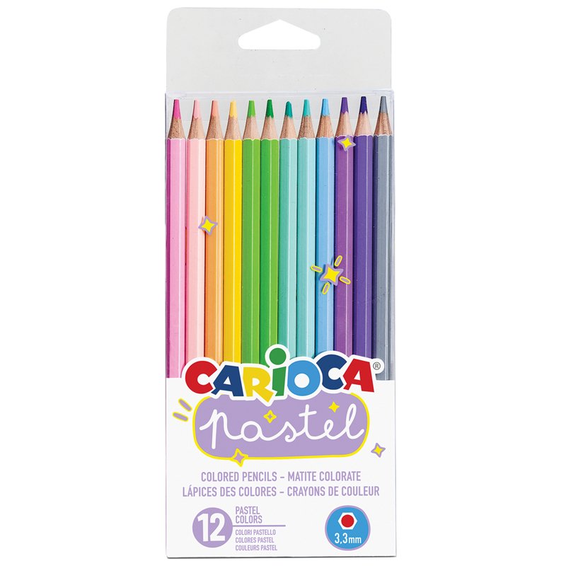 Карандаши цветные пастельные CARIOCA «Pastel», 12 цветов, шестигранные, заточенные, ПВХ чехол, 43034