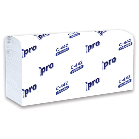 Полотенца бумажные 200 шт., PROtissue (H2) PREMIUM, 2-слойные, белые, КОМПЛЕКТ 21 пачка, 24×21.5 см, Z-сложение