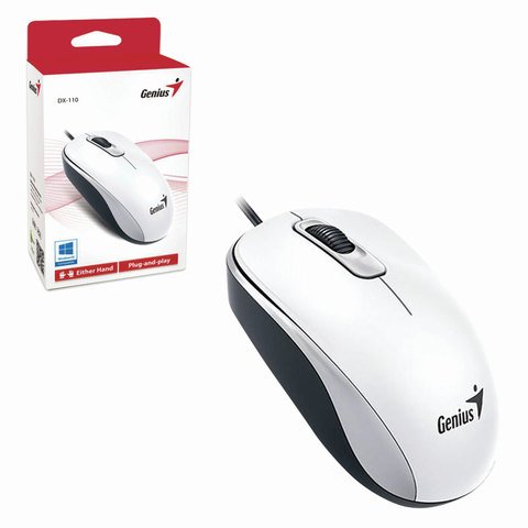 превью Мышь проводная GENIUS DX-110, USB, 2 кнопки + 1 колесо-кнопка, оптическая, белая