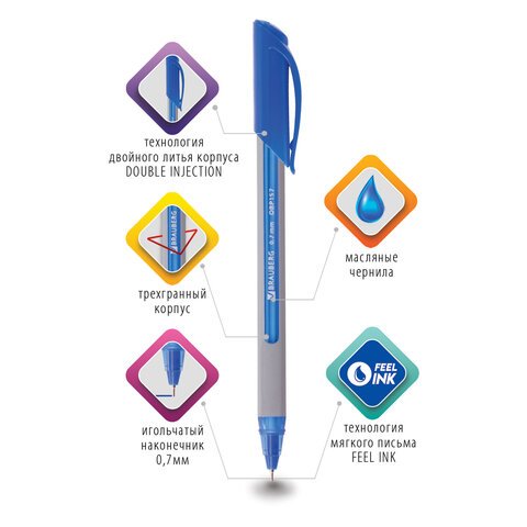Ручка шариковая масляная BRAUBERG «Extra Glide Soft Grey», СИНЯЯ, узел 0.7 мм, линия письма 0.35 мм