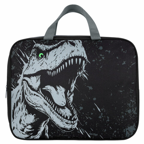 Папка на молнии с ручками BRAUBERG А4, 1 отделение, полиэстер, 80 мм, Scary dino