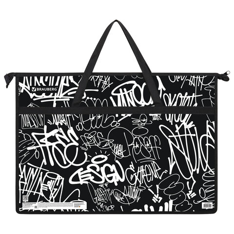 Папка для рисунков и чертежей с ручками BRAUBERG А3, пластик, молния сверху, «Graffiti»