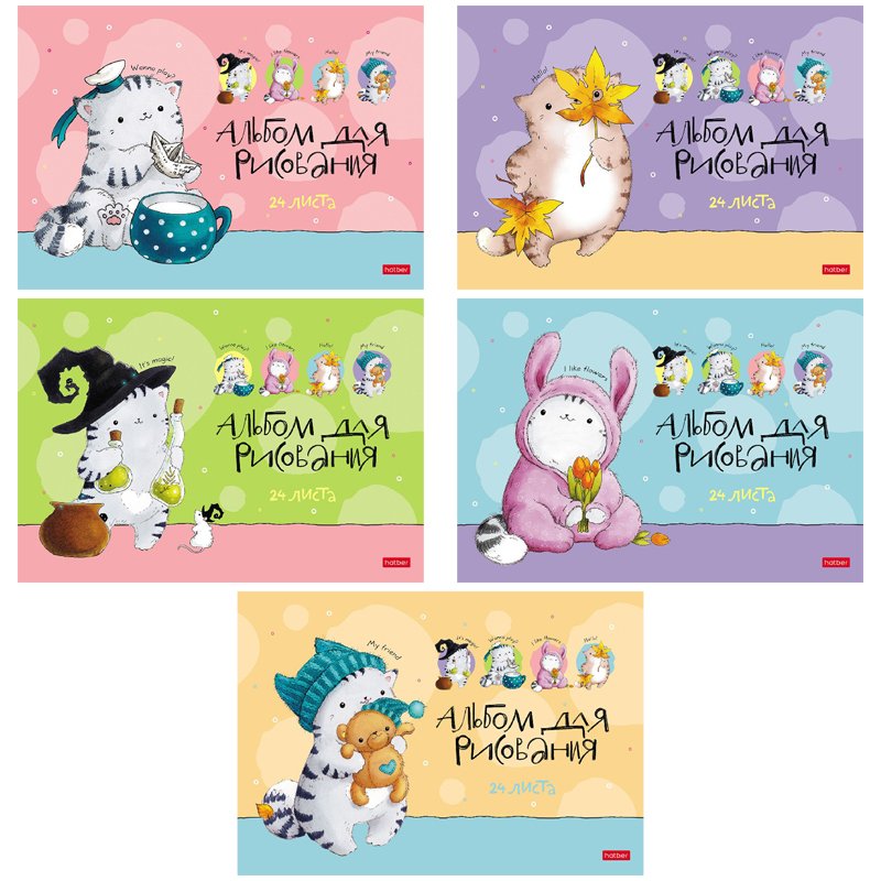 превью Альбом для рисования 24л., А4, на скрепке Hatber «Приключения кота Пирожка»