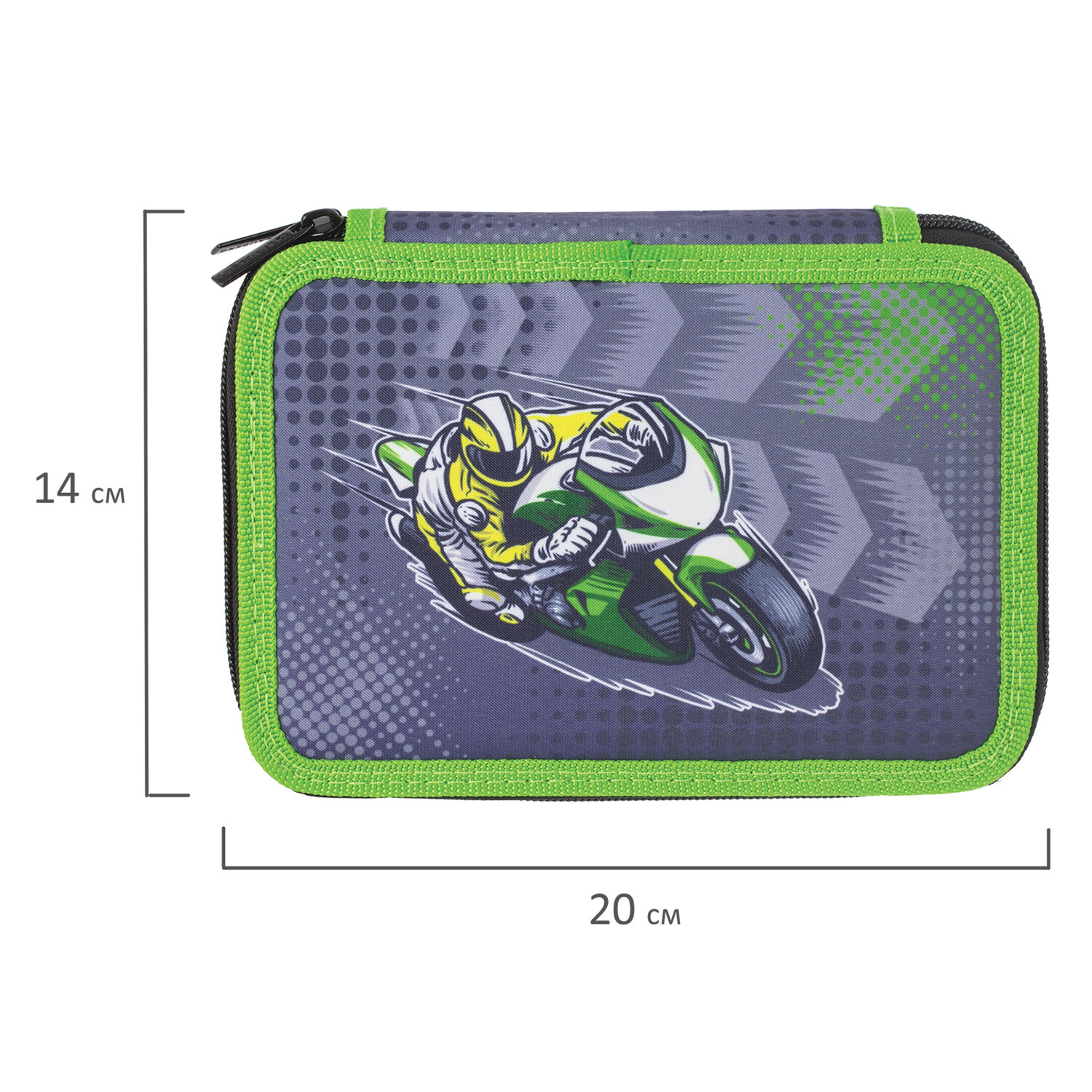 Пенал без наполнения BRAUBERG, 2 отделения, ткань, 20×14 см, «Motorcycle», 229288
