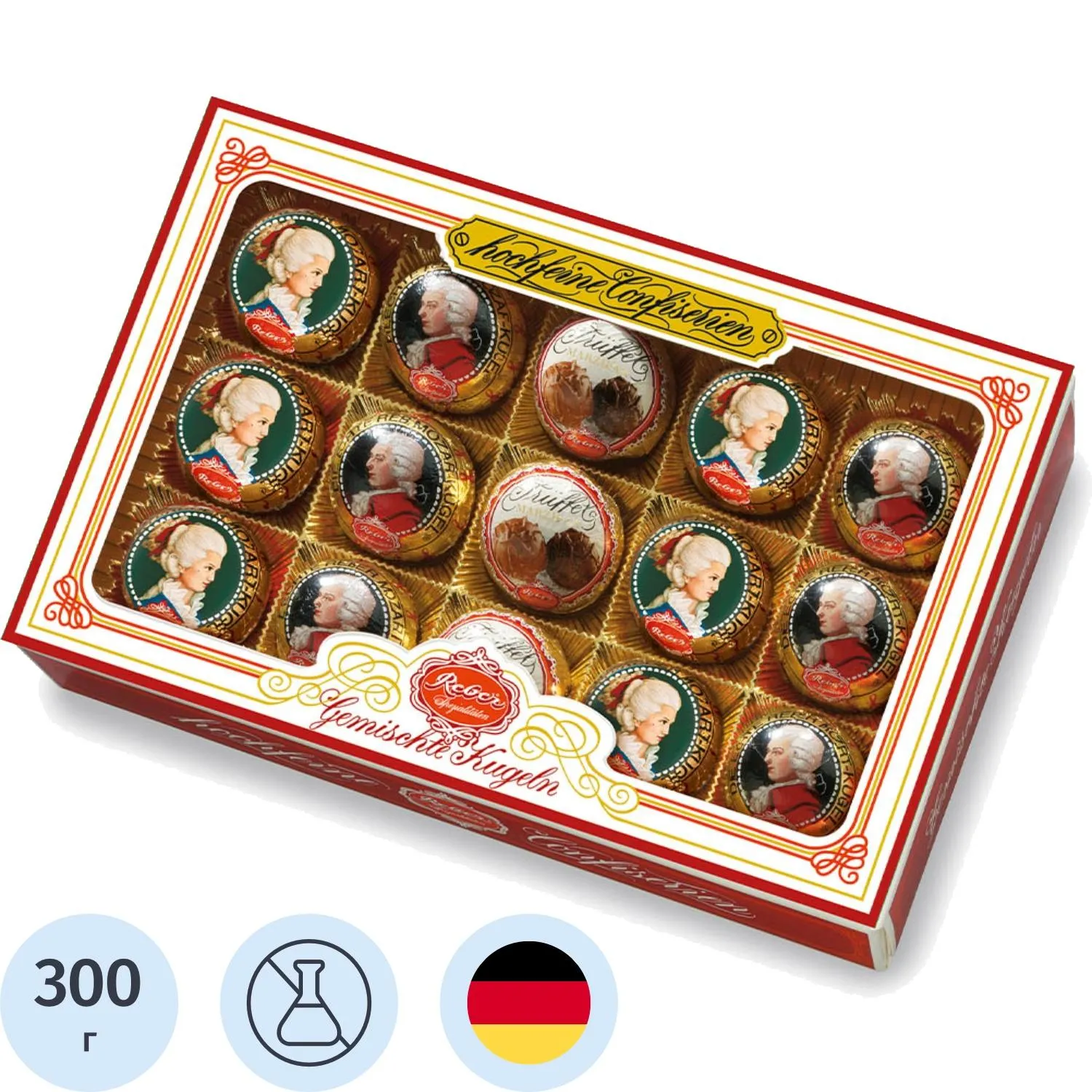 превью Конфеты REBER Mozart шоколадные короб с окном, 300г