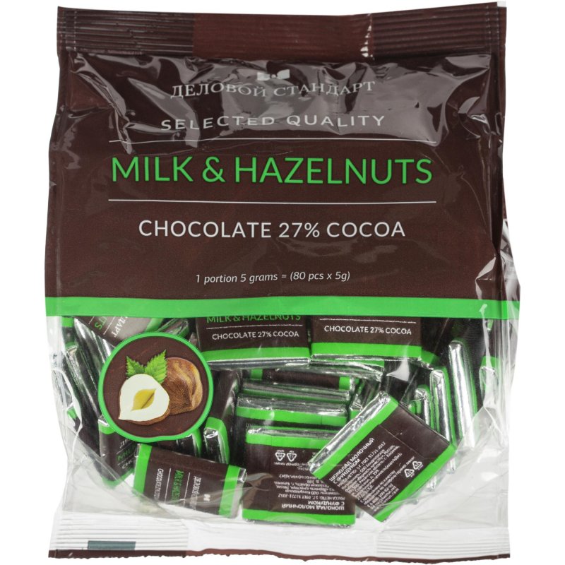 превью Шоколад порционный Деловой Стандарт Milk&Hazelnuts (80 штук по 5 г)