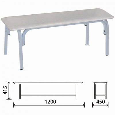 Банкетка без спинки «Астрид», 1200×450×415 мм, светло-серый каркас, кожзам белый