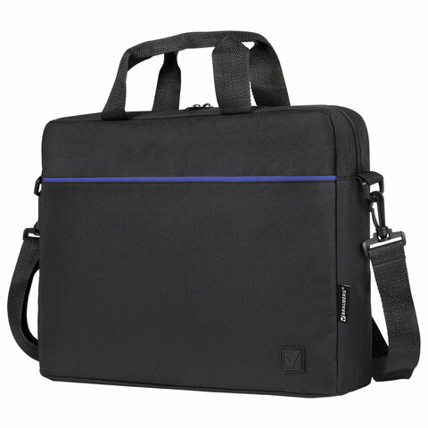 превью Сумка портфель BRAUBERG PRACTICAL с отделением для ноутбука 15.6", Blue line, черная, 29×40х7 см