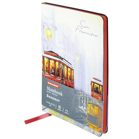 превью Блокнот А5 (143×210 мм), BRAUBERG VISTA «London», под кожу, гибкий, 80 л. 