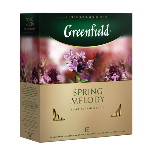превью Чай GREENFIELD «Spring Melody» черный с чабрецом, мятой, смородиной, 100 пакетиков в конвертах по 1.5 г