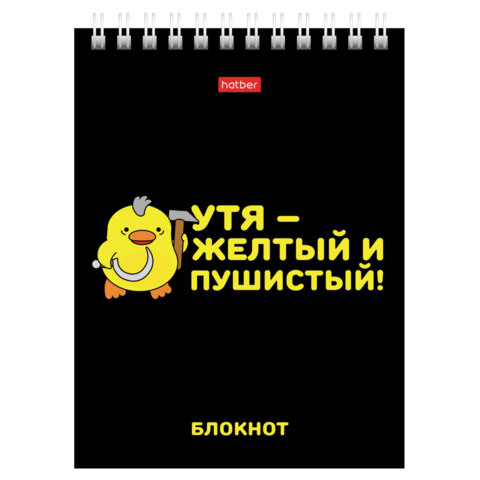 Блокнот МАЛЫЙ ФОРМАТ А6, 40 л., гребень, картон, клетка, HATBER, «УтяКря», 079618