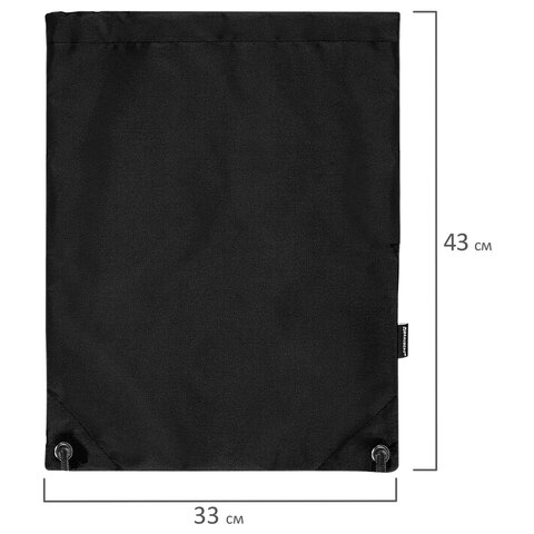 Мешок для обуви BRAUBERG плотный, карман на молнии, подкладка, 43×33 см, Total Black