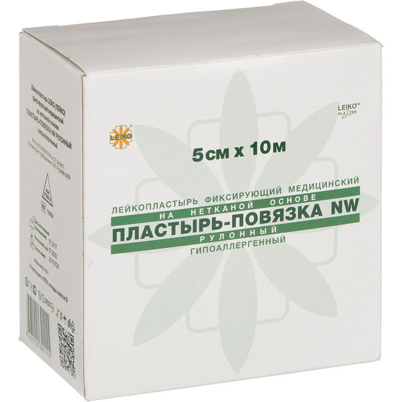 Пластырь-повязка фиксирующая Leiko Plaster 5×1000 см нетканевая основа