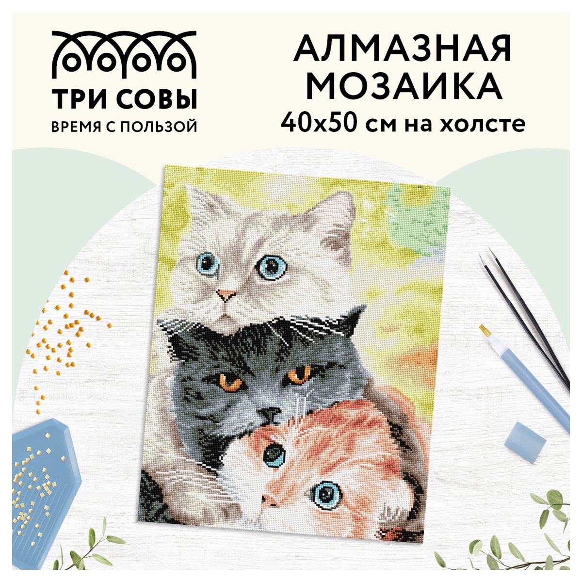 Алмазная мозаика ТРИ СОВЫ «Друзья», 40×50см, холст, картонная коробка с пластиковой ручкой