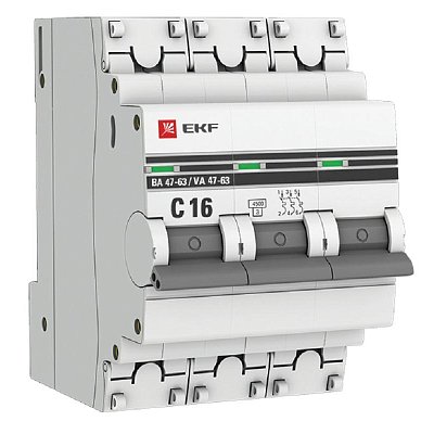 Выключатель автоматический 3P 16А (C) 4.5kA ВА 47-63 EKF