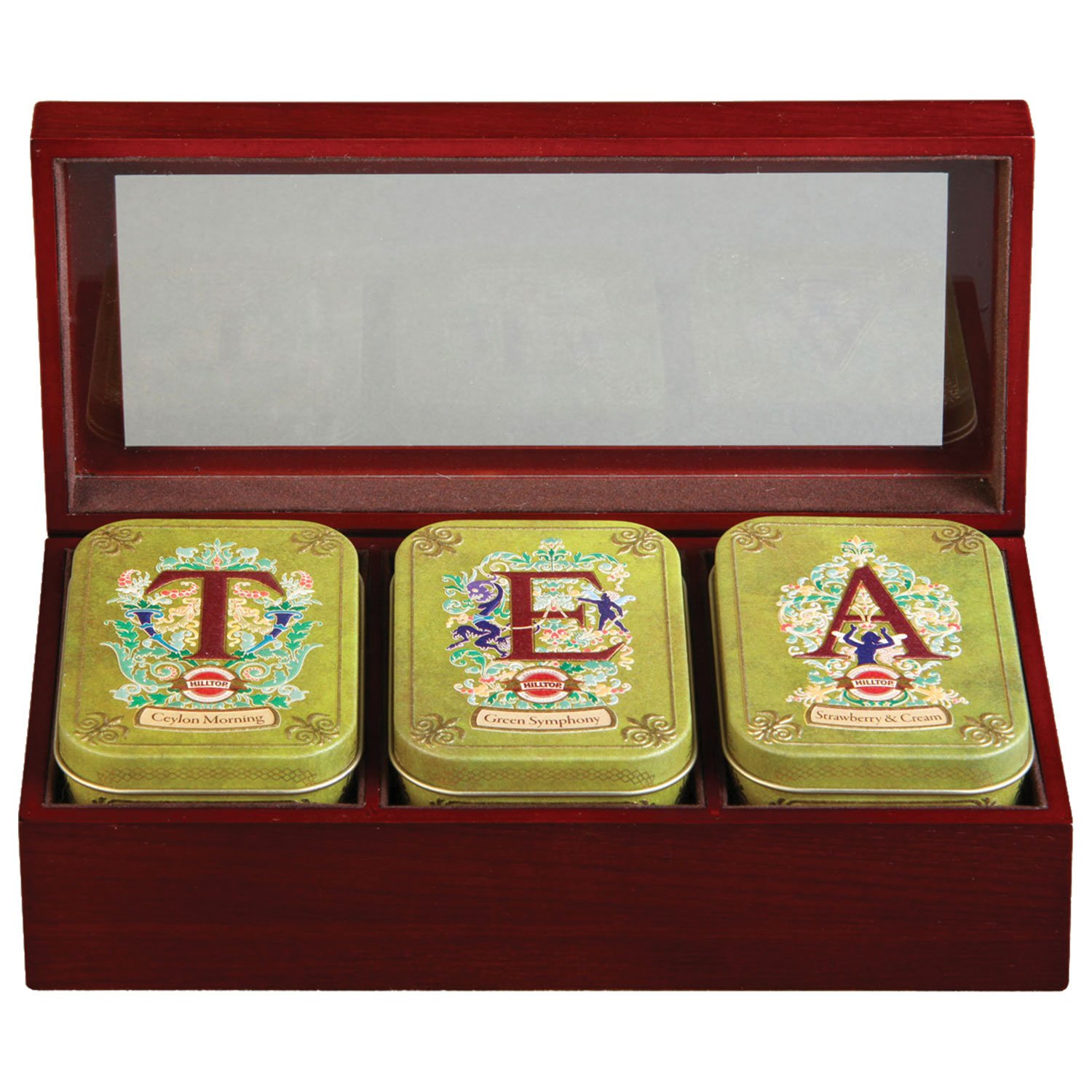 Чай HILLTOP «Tea», 3 чайницы с коллекцией листового чая в деревянной шкатулке, 150 г