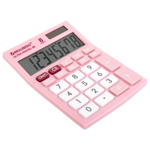 Калькулятор настольный BRAUBERG ULTRA PASTEL-08-PK, КОМПАКТНЫЙ (154×115 мм), 8 разрядов, двойное питание, РОЗОВЫЙ