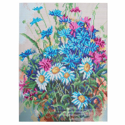 Картина стразами (алмазная мозаика) 30×40 см, ОСТРОВ СОКРОВИЩ «Васильки и ромашки», без подрамника