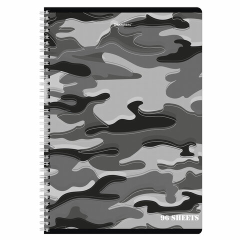Тетрадь А4, 96 л., BRAUBERG, гребень, клетка, обложка картон, «Military»