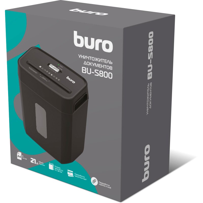 Шредер Buro Office BU-S800 (секр. P-4)/фрагменты/10лист./21лтр./пл. карты