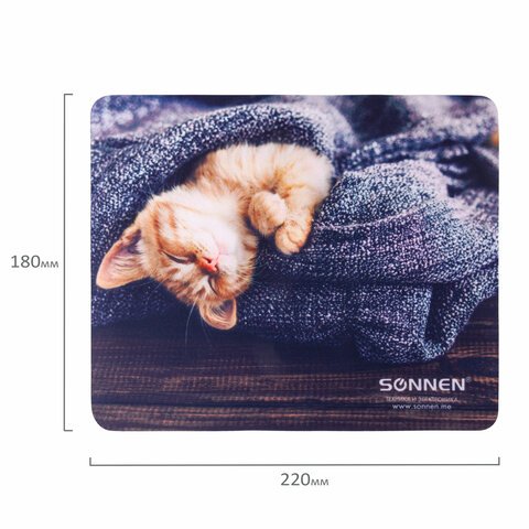 Коврик для мыши SONNEN «KITTEN», резина + ткань, 220×180х3 мм