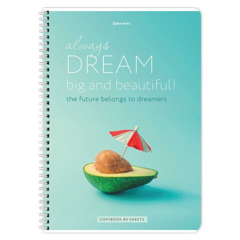 Тетрадь А4, 80 л., BRAUBERG, гребень, клетка, обложка картон, «Dream»