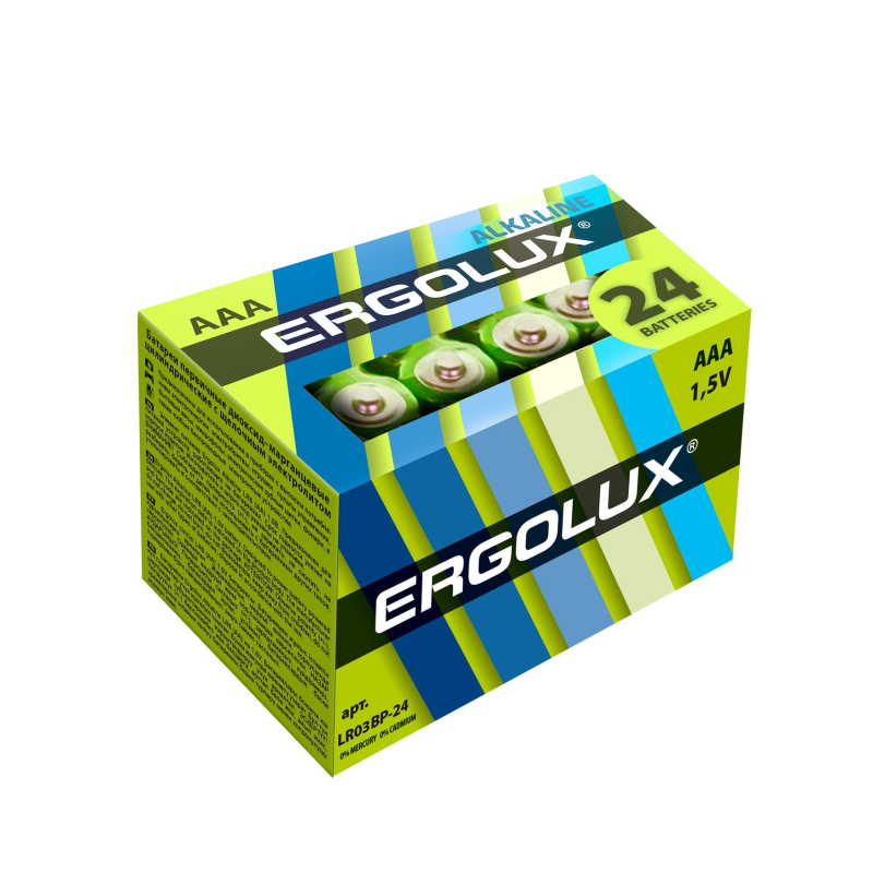 Батарейка Ergolux AAA/LR 03 Alkaline BP-24 (LR 03 BP-24, 1.5В)(24 шт в уп. )