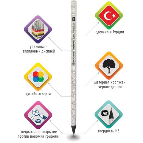 Карандаш чернографитный BRAUBERG «PREMIUM TURKEY»1 шт. «Platinum»НВдисплей181561