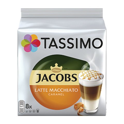 Капсулы для кофемашин TASSIMO JACOBS «Latte Macchiato Caramel», натуральный кофе 8 шт. х 8 г, молочные капсулы 8 шт. х 52 г
