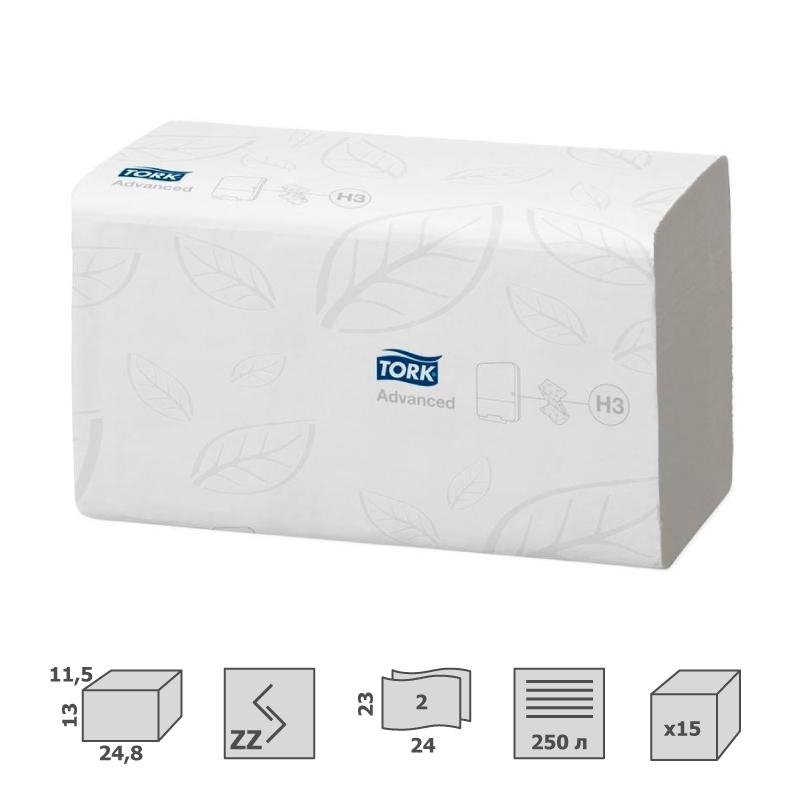 Полотенца бумажные д/держ.Tork Singlefold Н3 Advanced ZZ 2 сл.250 шт/уп 290