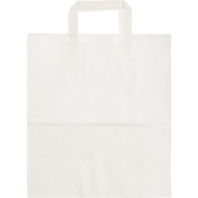 Крафт пакет бумажный белый с плоской ручкой 28×15×32 см 250 штук