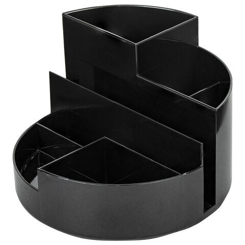 превью Подставка-органайзер BRAUBERG ROUND, 6 отделений, 130×130х90 мм, черная, 238100