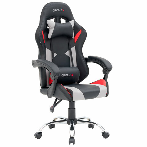 Кресло компьютерное CROMEX «Quantum GM-155 RGB», подсветка, две подушки, экокожа, черное/красное/серое