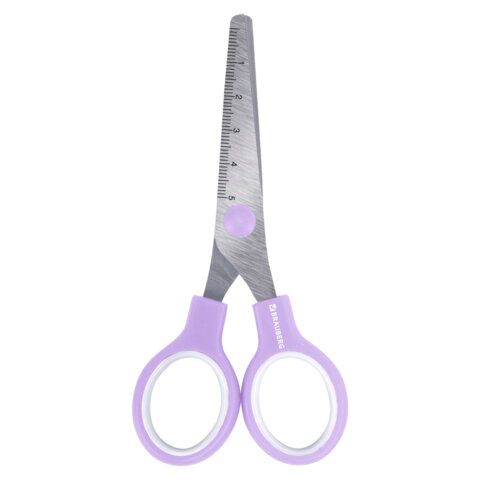 Ножницы BRAUBERG KIDS 130 мм, ручки лавандовые, закругленные лезвия с линейкой