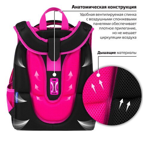 Ранец BRAUBERG PREMIUM, 2 отделения, с брелоком, «Space sweets», LED-ЛАМПОЧКИ, 38×29х16 см