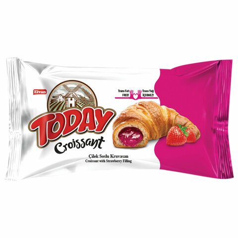 Круассан TODAY с клубничной начинкой, ТУРЦИЯ, 20 шт. по 40 г, в шоу-боксе