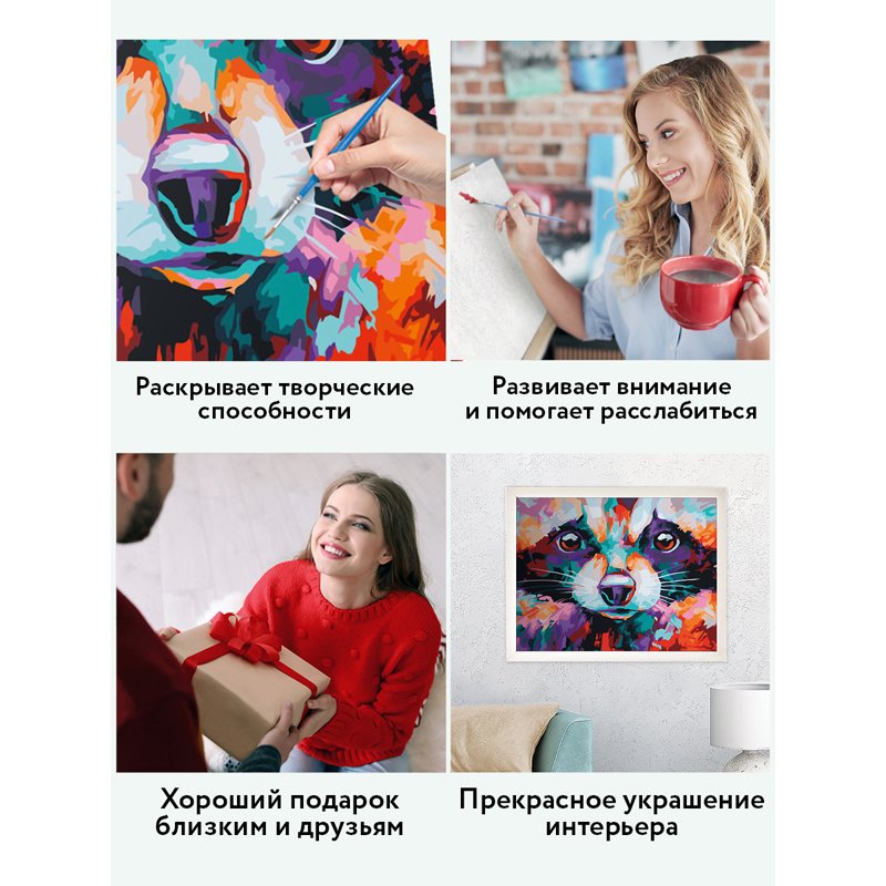 Картина по номерам на холсте ТРИ СОВЫ «Енот», 40×50, с акриловыми красками и кистями