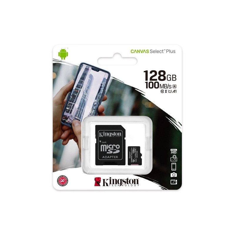 Карта памяти microSDXC 128 GB KINGSTON Canvas Select Plus UHS-I U1.100 Мб/с (class 10), адаптер, SDCS2/128 GB