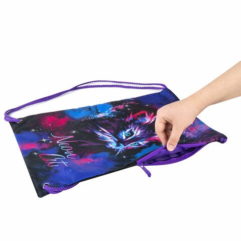 Мешок для обуви BRAUBERG PREMIUM, карман, подкладка, светоотражайка, 43×33 см, «Neon cat»