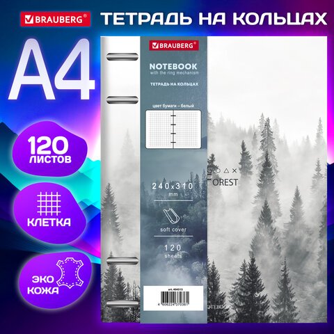 превью Тетрадь на кольцах БОЛЬШАЯ А4 (240×310 мм), 120 л., под кожу, BRAUBERG VISTA, «Туман»