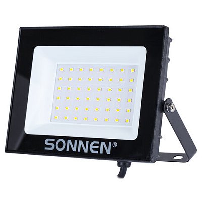 Прожектор светодиодный 50 Вт, 6500 К, 4000 Лм, IP65, 176×123x26 мм, черный, SONNEN