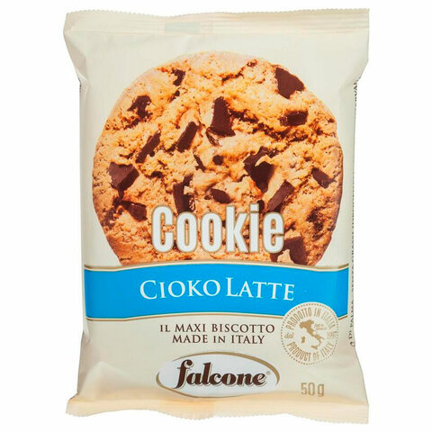 Печенье в индивидуальной упаковке сахарное FALCONE «Cookies» с молочным шоколадом, 200 г, ИТАЛИЯ