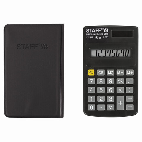 Калькулятор STAFF карманный STF-818, 8 разрядов, двойное питание, 102×62 мм