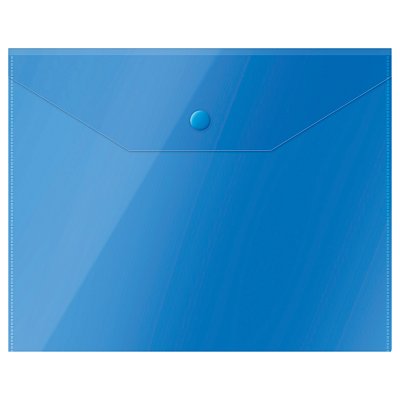 Папка-конверт на кнопке СТАММ А5 (190×240мм), 150мкм, пластик, прозрачная, синяя